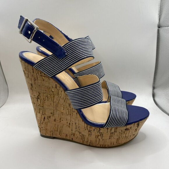 Jessica Simpson Blue with white stripped Wedge Sandal - Picture 6 of 12